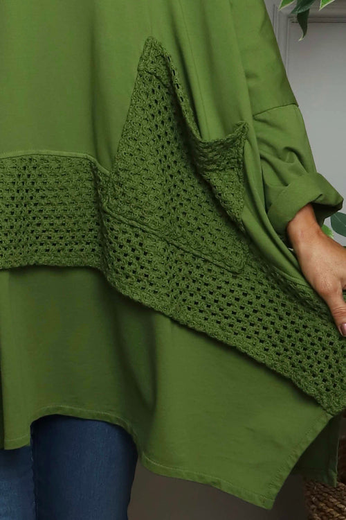 Mozelle Crochet Detail Cotton Top Olive - Image 5