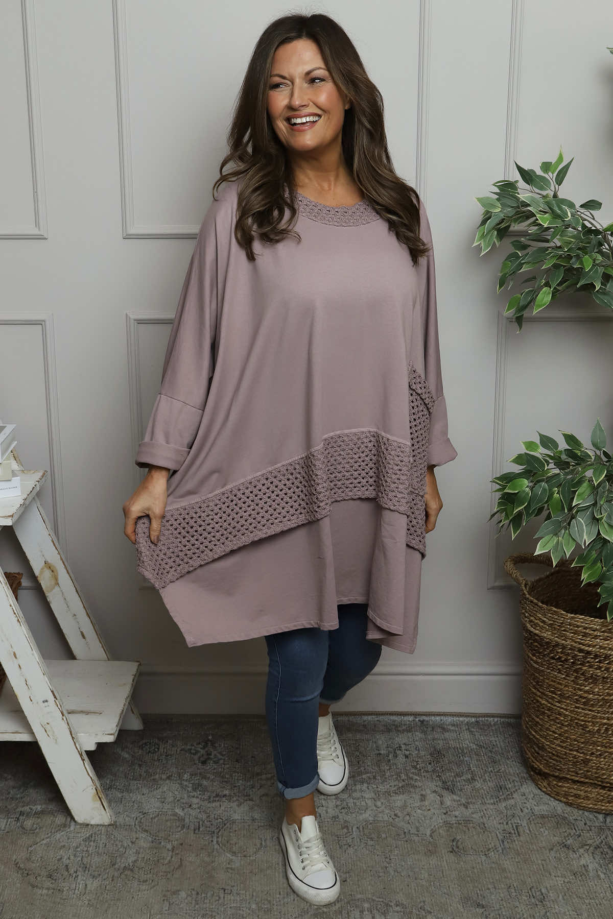 Mozelle Crochet Detail Cotton Top Mauve