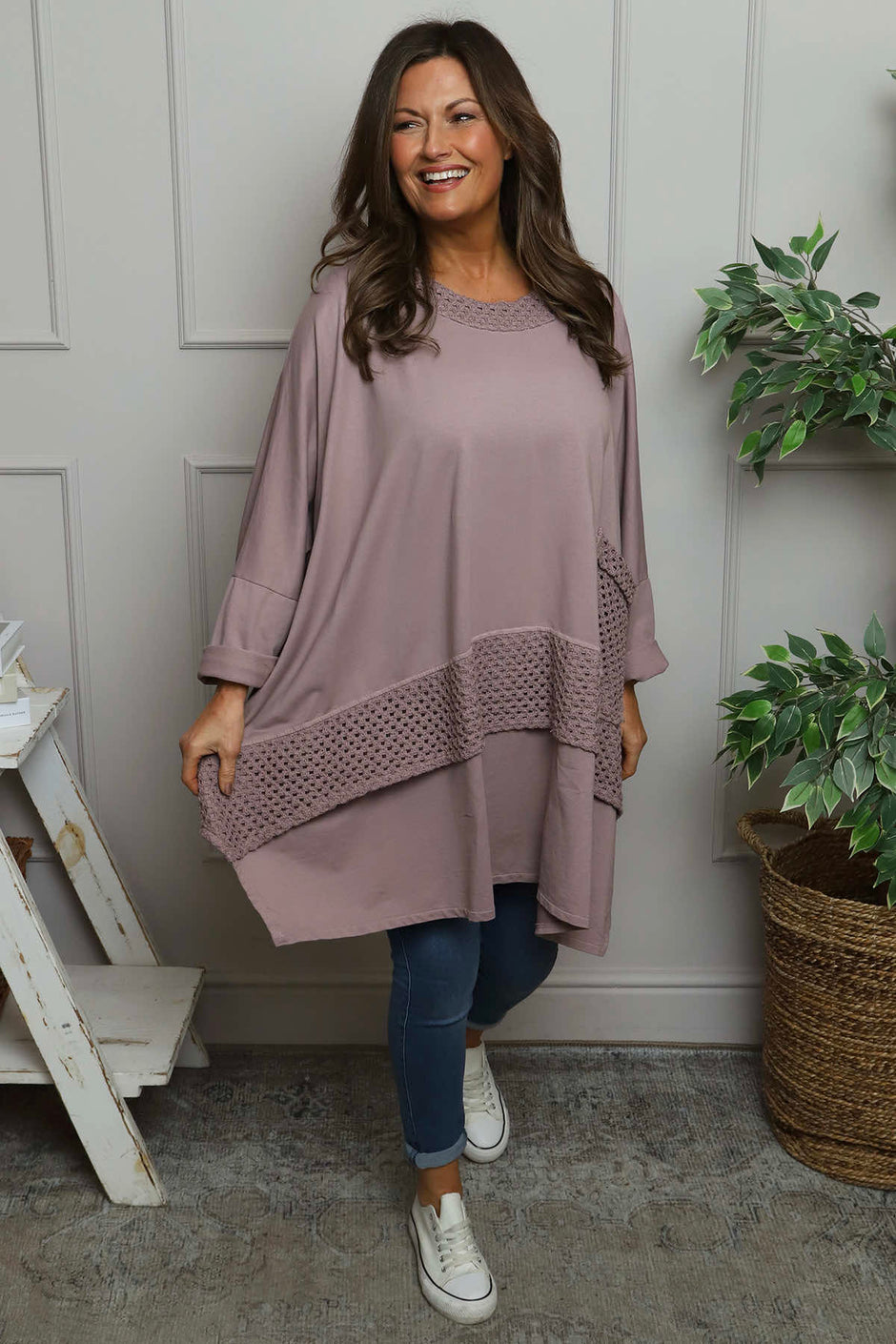 Mozelle Crochet Detail Cotton Top Mauve