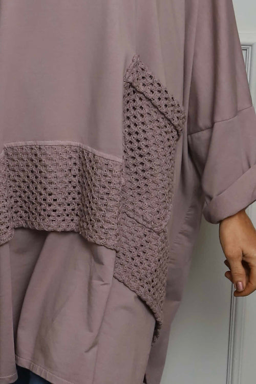 Mozelle Crochet Detail Cotton Top Mauve - Image 4