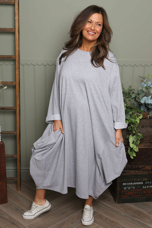 Brianne Long Sleeve Cotton Dress Marl Grey - Image 2