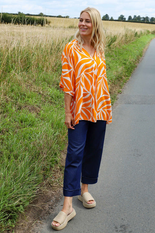 Morgan Print V-Neck Top Orange - Image 3