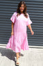 Soleil Tiered Crinkle Cotton Dress Pink