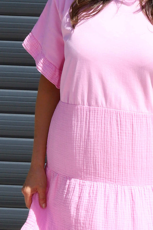 Soleil Tiered Crinkle Cotton Dress Pink - Image 3