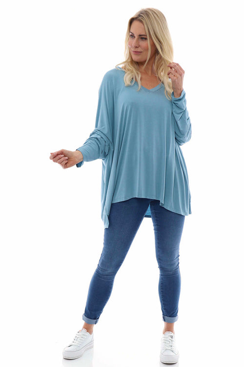 Lucy V-Neck Cotton Top Blue