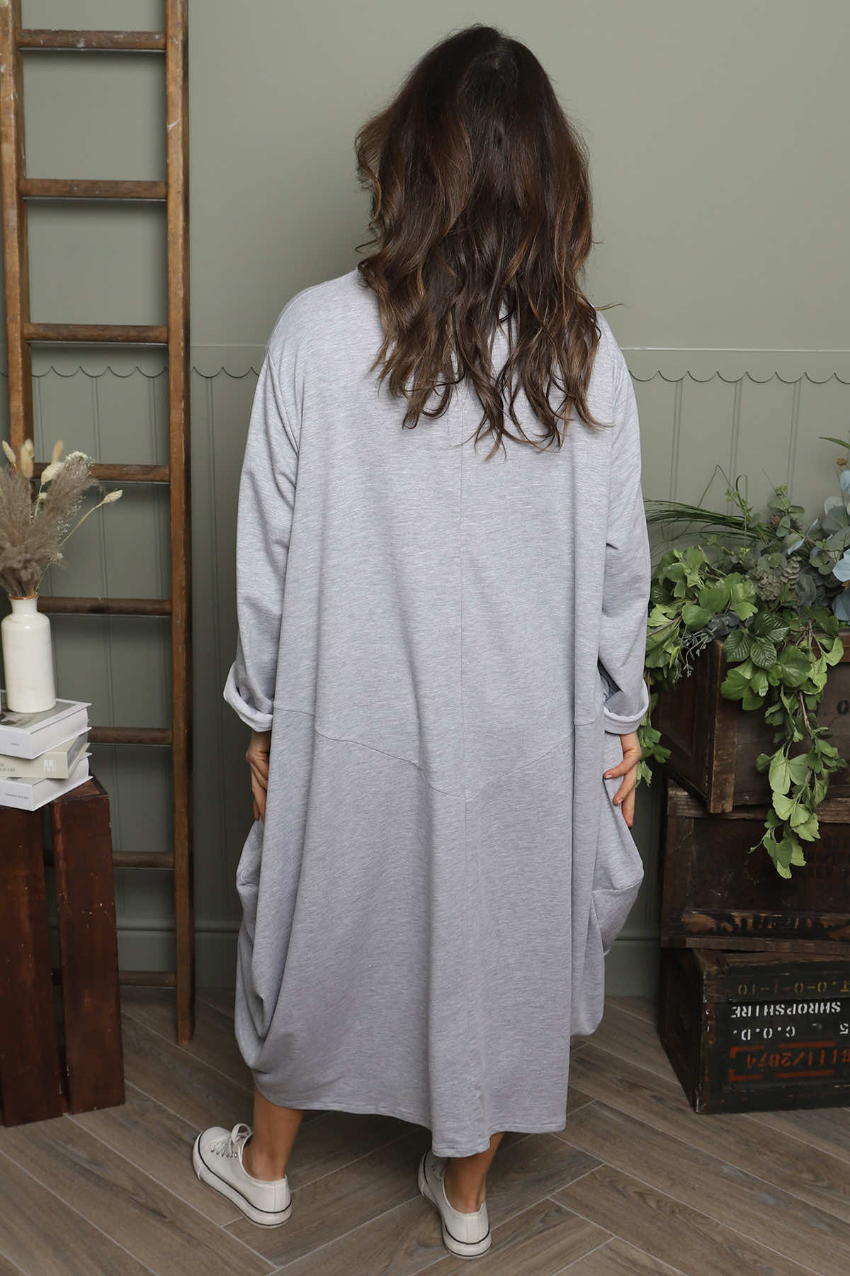 Brianne Long Sleeve Cotton Dress Marl Grey