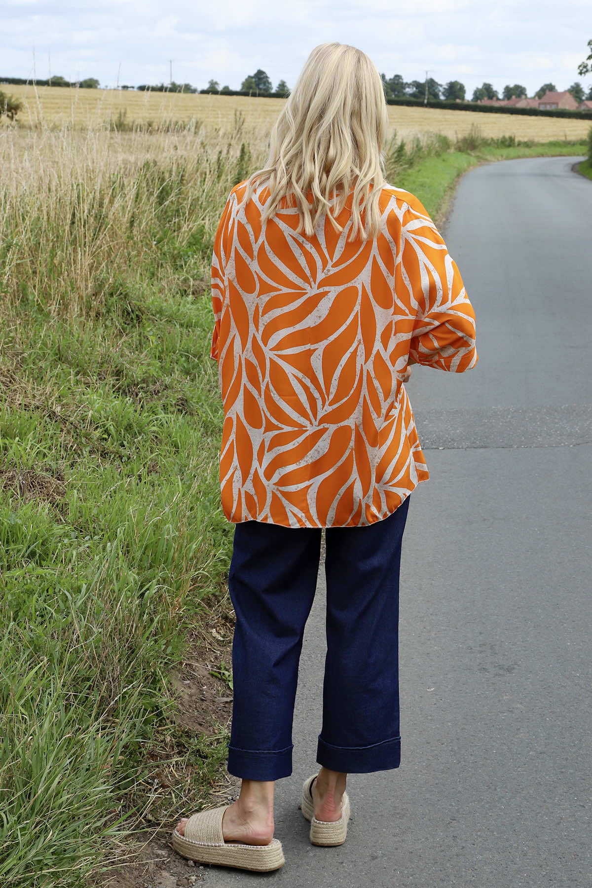 Morgan Print V-Neck Top Orange