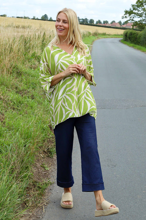 Morgan Print V-Neck Top Green - Image 3