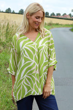 Morgan Print V-Neck Top Green Green - Morgan Print V-Neck Top Green