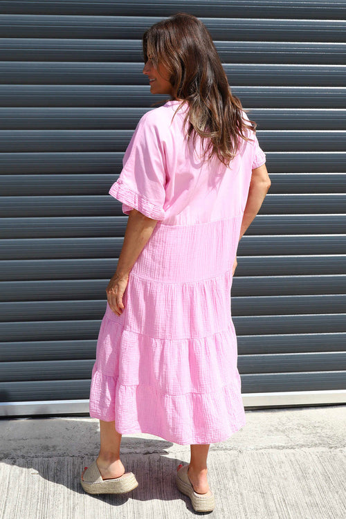 Made In Italy Soleil Tiered Crinkle Cotton Dress