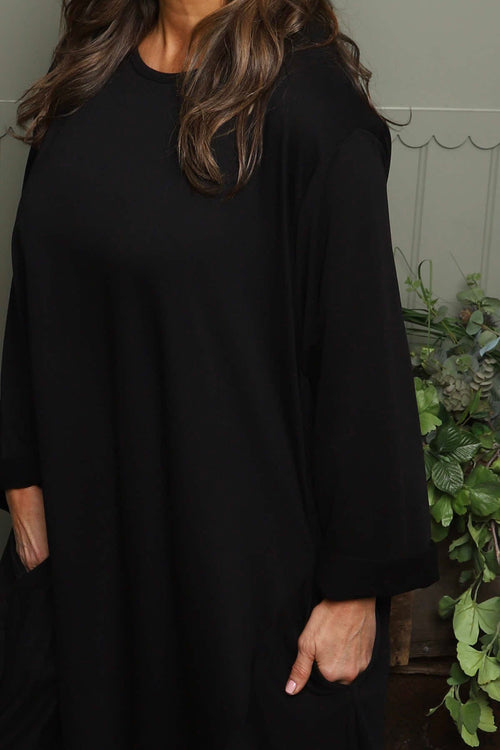 Black Brianne Long Sleeve Cotton Dress | Made In Italy