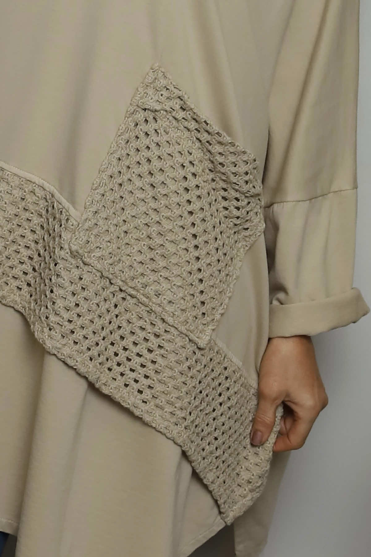 Mozelle Crochet Detail Cotton Top Stone