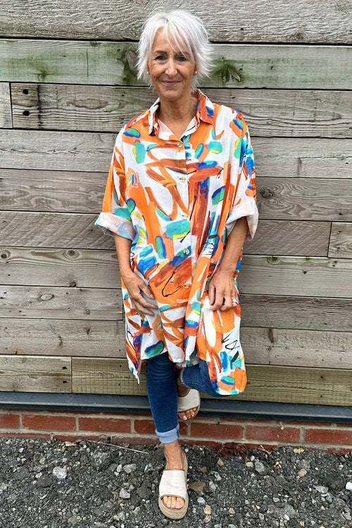 Caelia Print Cotton Shirt Orange