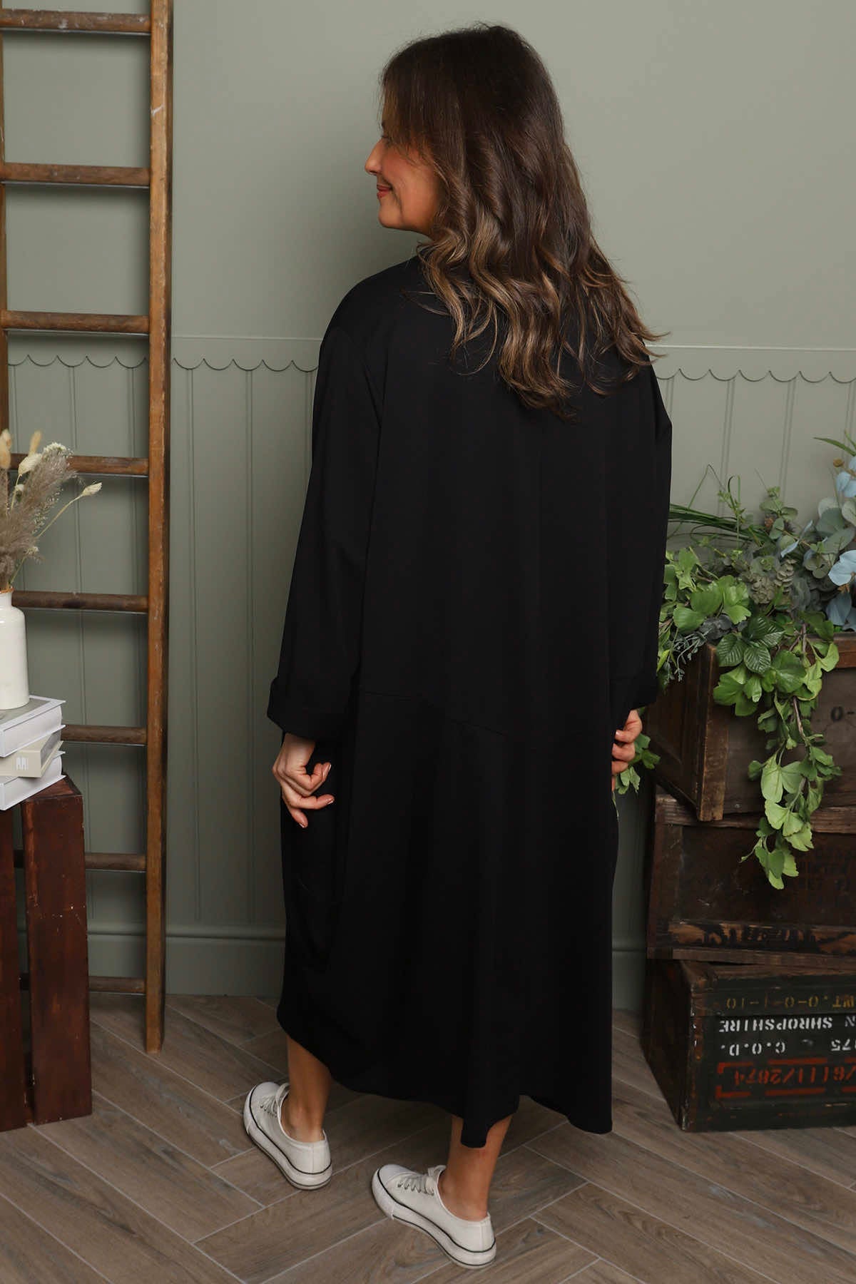 Brianne Long Sleeve Cotton Dress Black