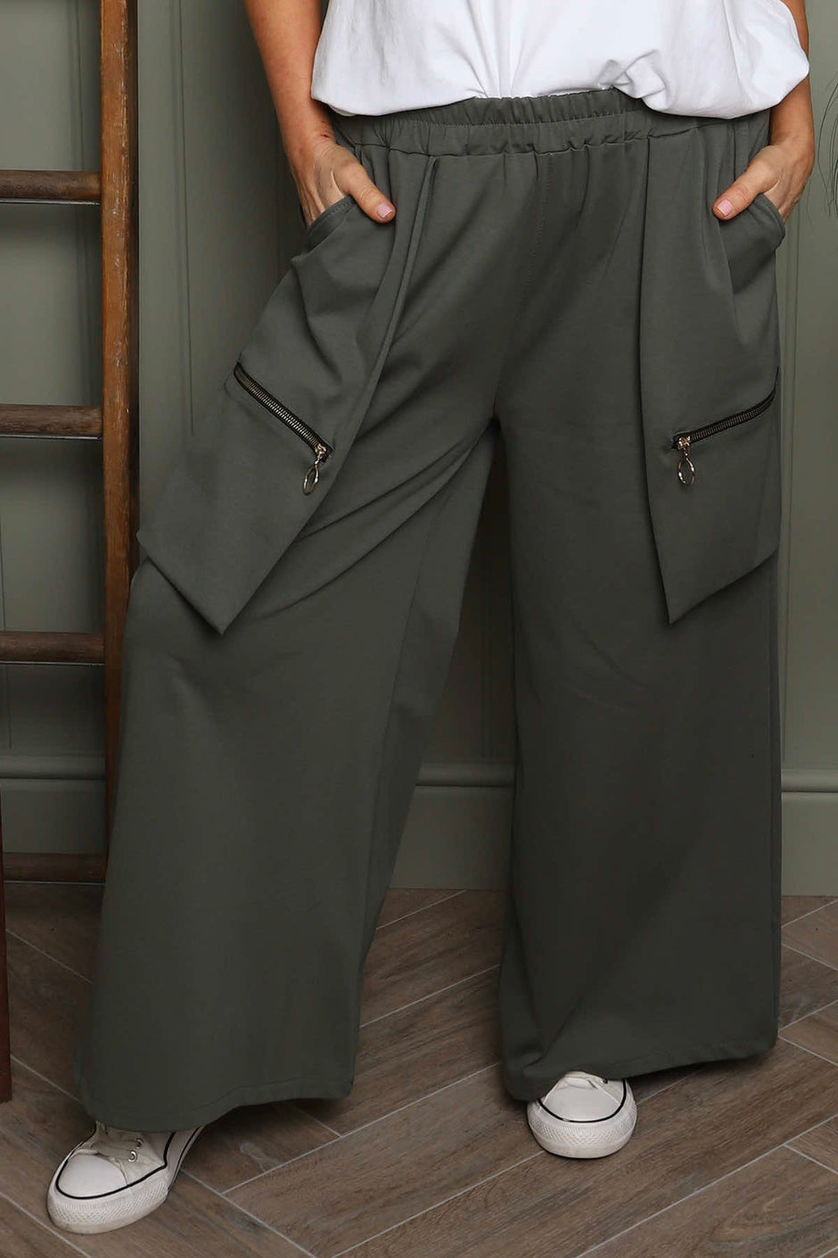 Opaline Zip Pocket Cotton Trousers Khaki