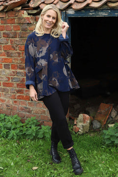 Rachel Print Needlecord Top Navy