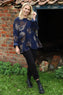 Rachel Print Needlecord Top Navy