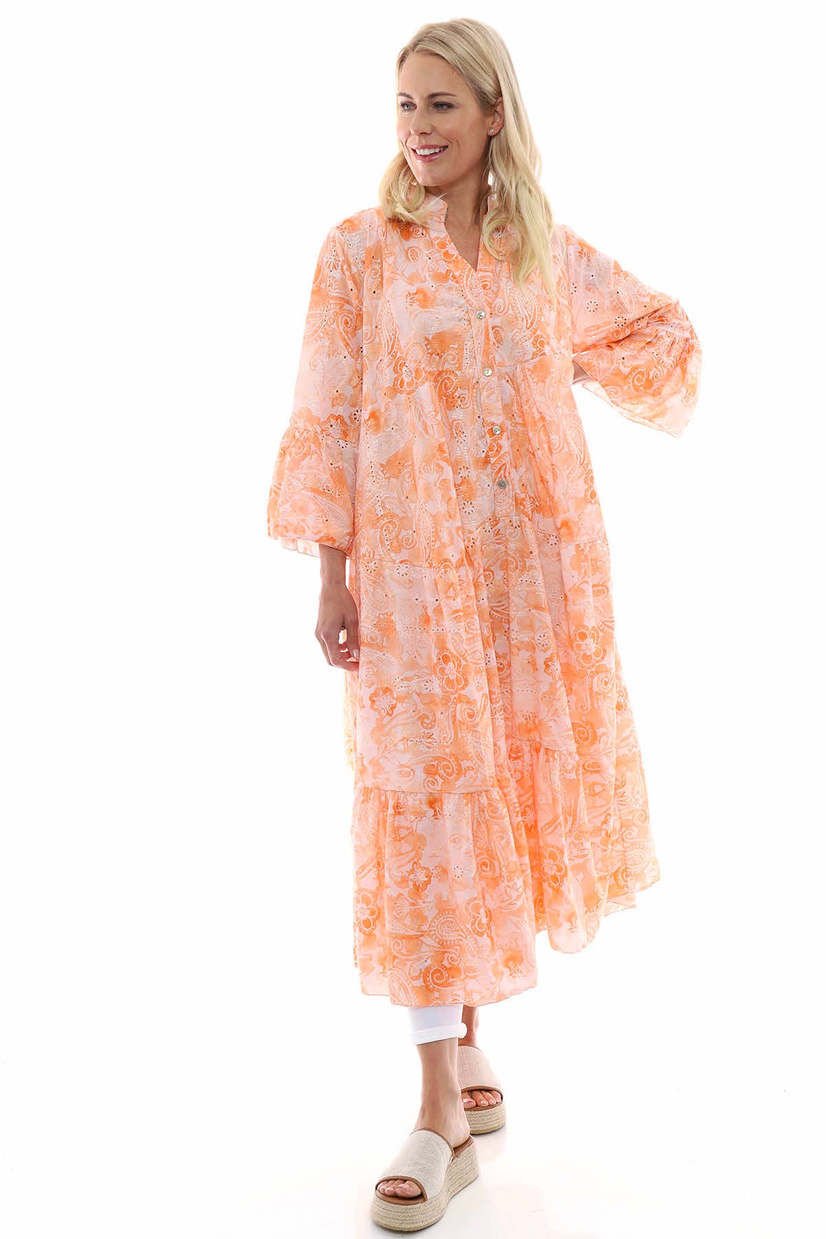 Great Ayton Broderie Anglaise Maxi Dress Orange