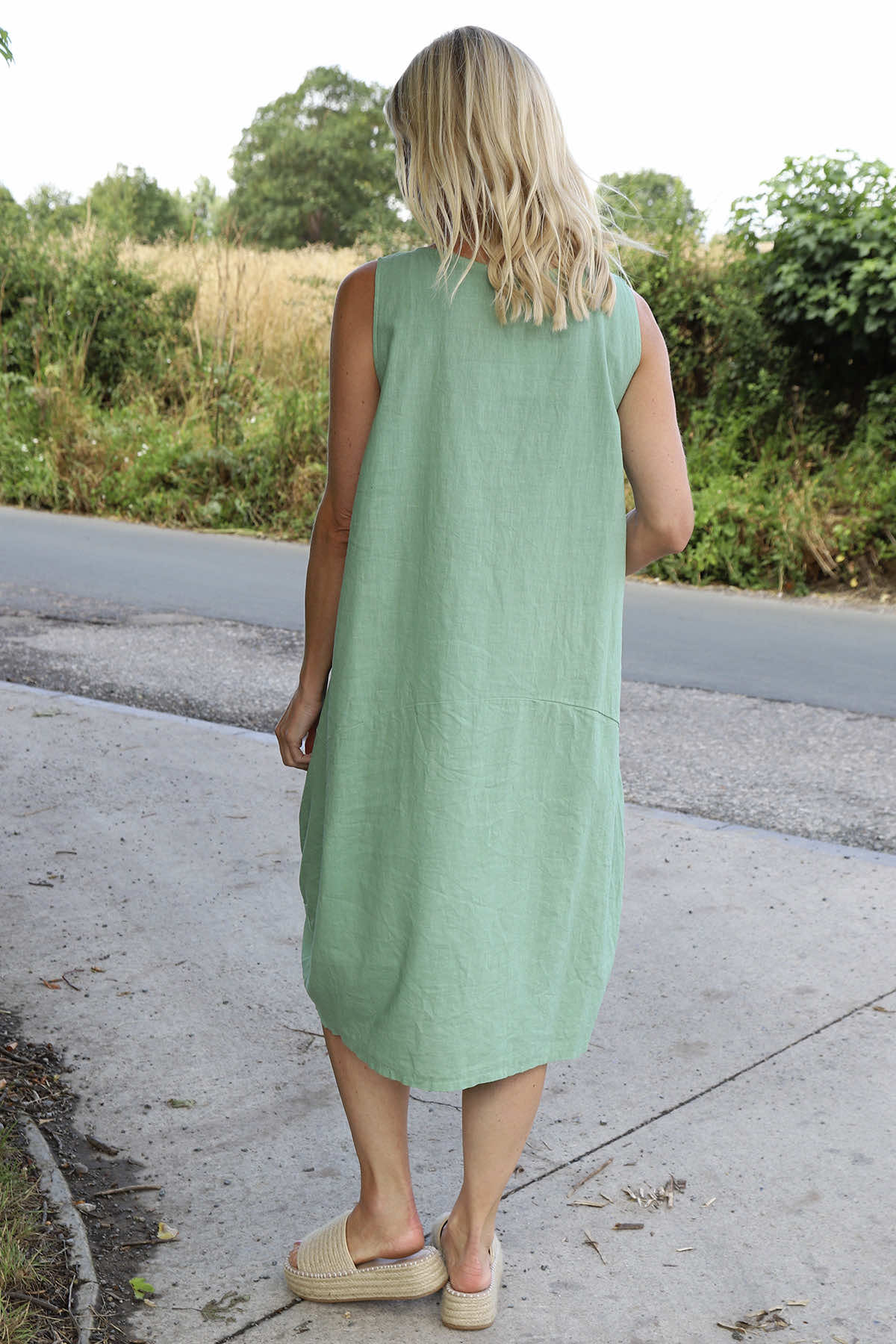 Holkham Linen Dress Sage Green