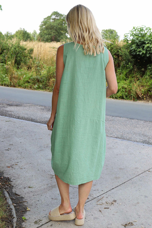 Holkham Linen Dress Sage Green - Image 3