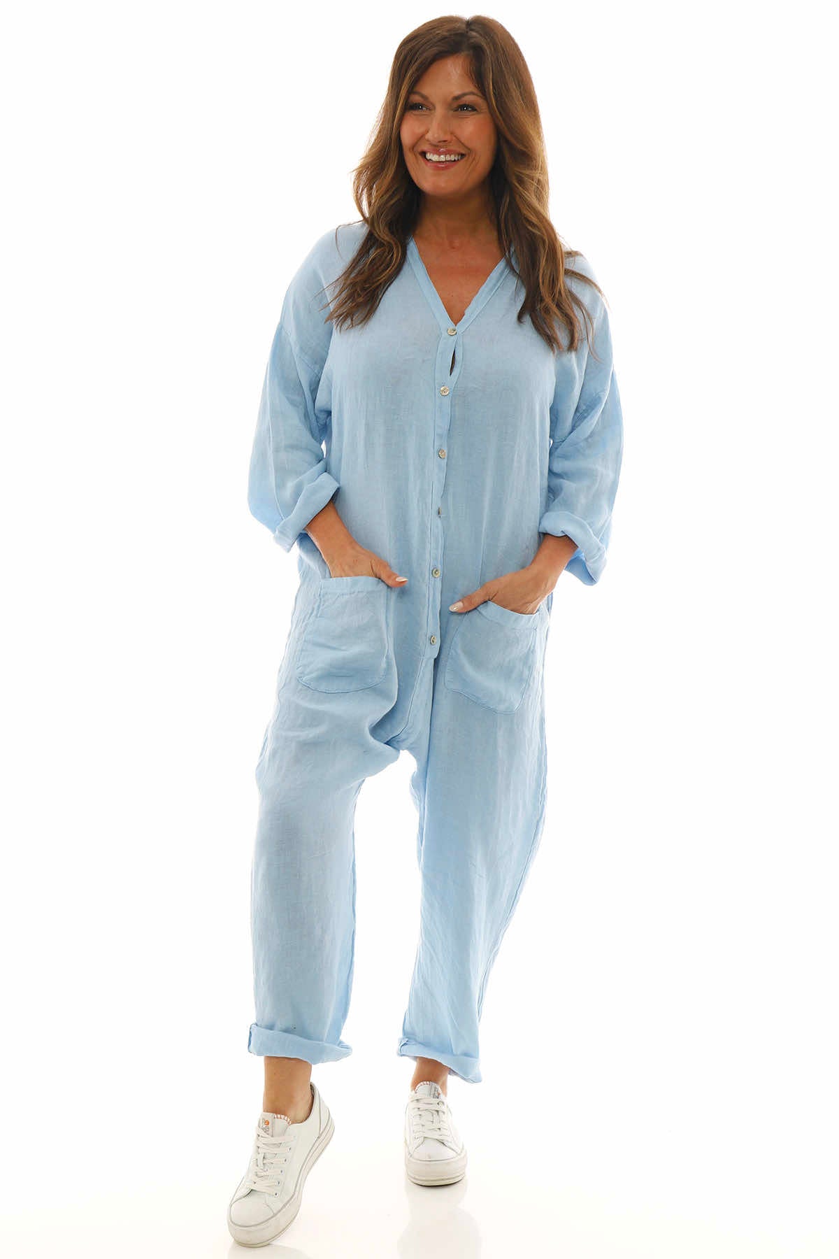 Paulton Linen Boilersuit Light Blue