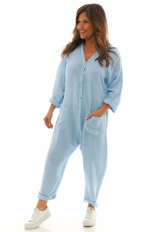 Paulton Linen Boilersuit Light Blue - Image 4