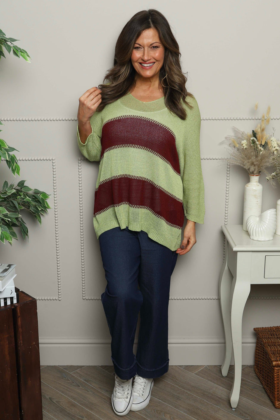 Davena Stripe Knit Top Green