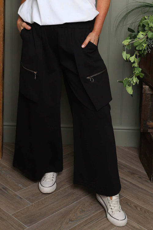 Opaline Zip Pocket Cotton Trousers Black - Image 3