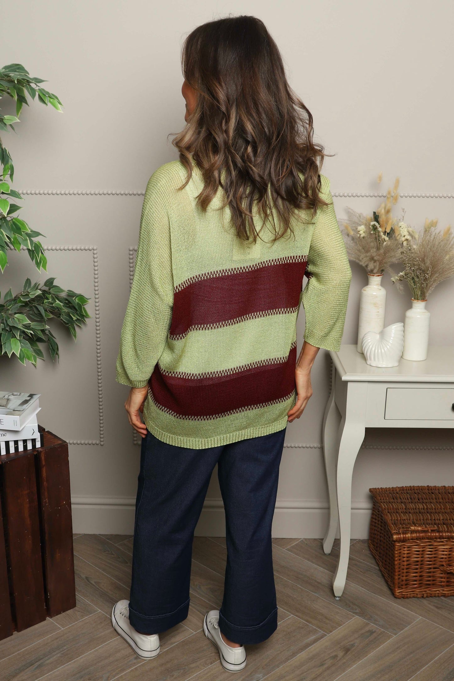 Davena Stripe Knit Top Green