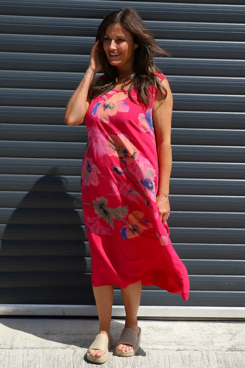 Concetta Print Sleeveless Dress Fuchsia