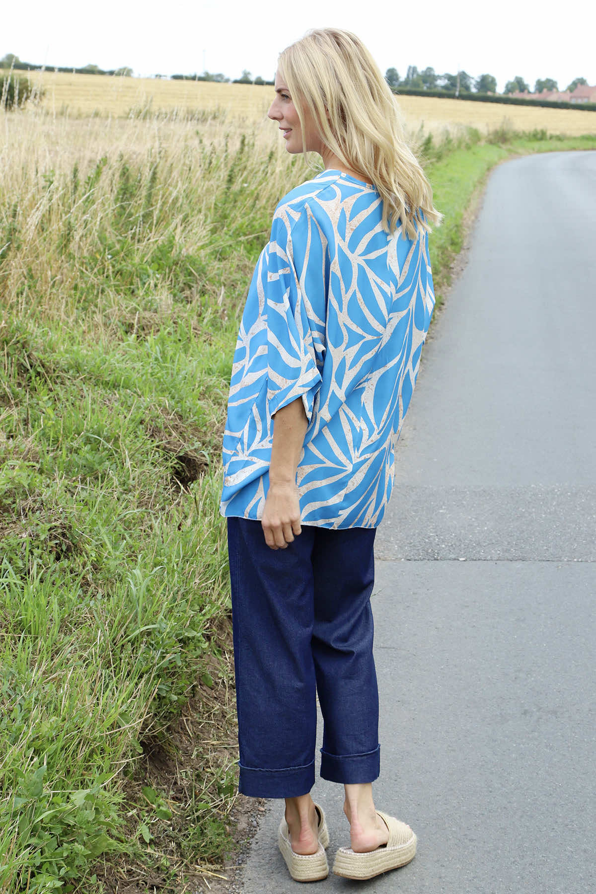 Morgan Print V-Neck Top Blue