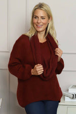 Baylin Scarf Knitted Jumper Wine Wine - Baylin Scarf Knitted Jumper Wine
