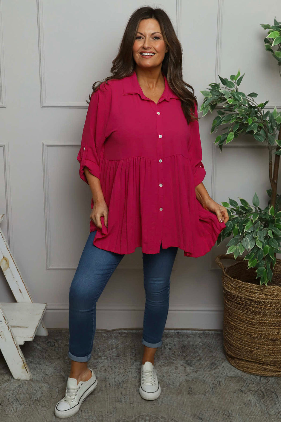 Jennifer Pleated Shirt Fuchsia