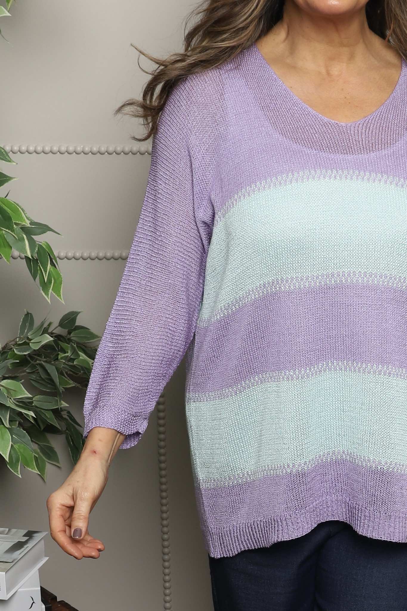 Davena Stripe Knit Top Purple
