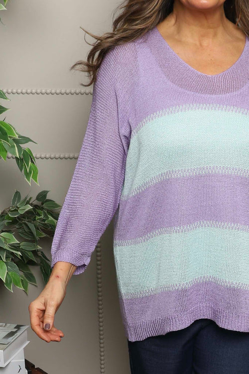 Davena Stripe Knit Top Purple - Image 3
