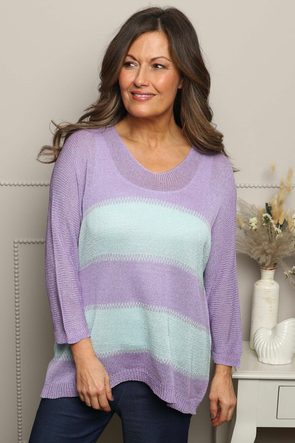 Davena Stripe Knit Top Purple