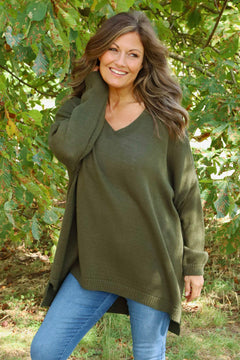 Josephine V-Neck Knitted Jumper Khaki