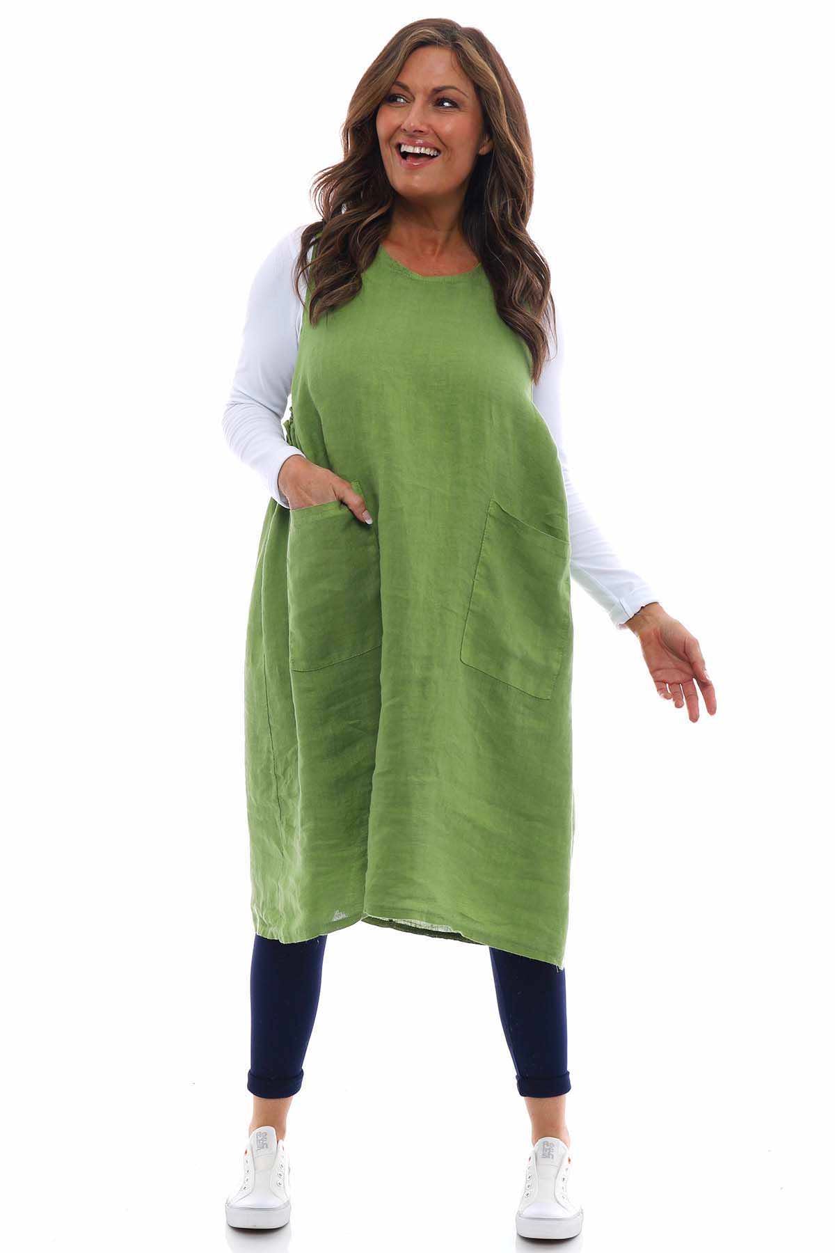 Martella Sleeveless Pocket Linen Tunic Green