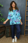 Vicki Floral Print Cotton Top Aqua