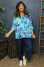 Vicki Floral Print Cotton Top Aqua