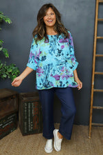 Vicki Floral Print Cotton Top Aqua Aqua - Vicki Floral Print Cotton Top Aqua