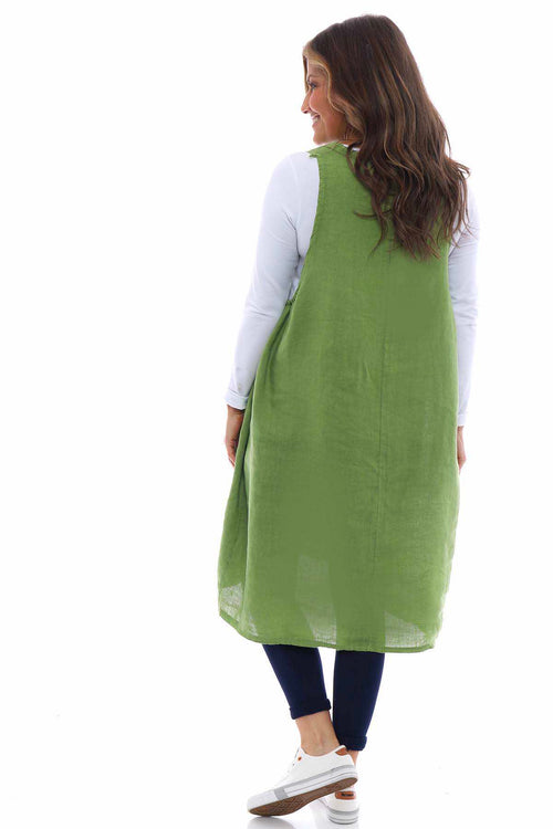 Martella Sleeveless Pocket Linen Tunic Green - Image 8