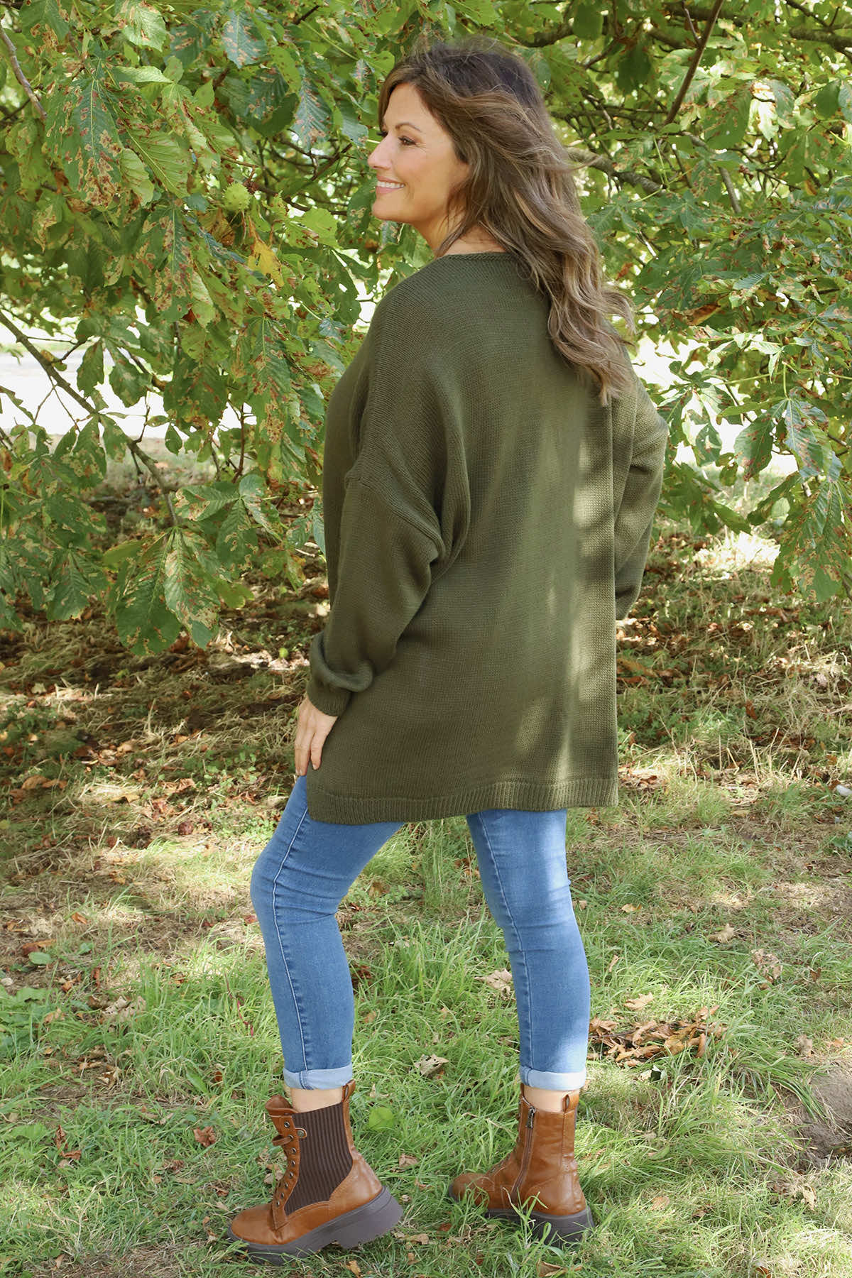 Josephine V-Neck Knitted Jumper Khaki