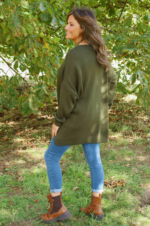 Josephine V-Neck Knitted Jumper Khaki - Image 4