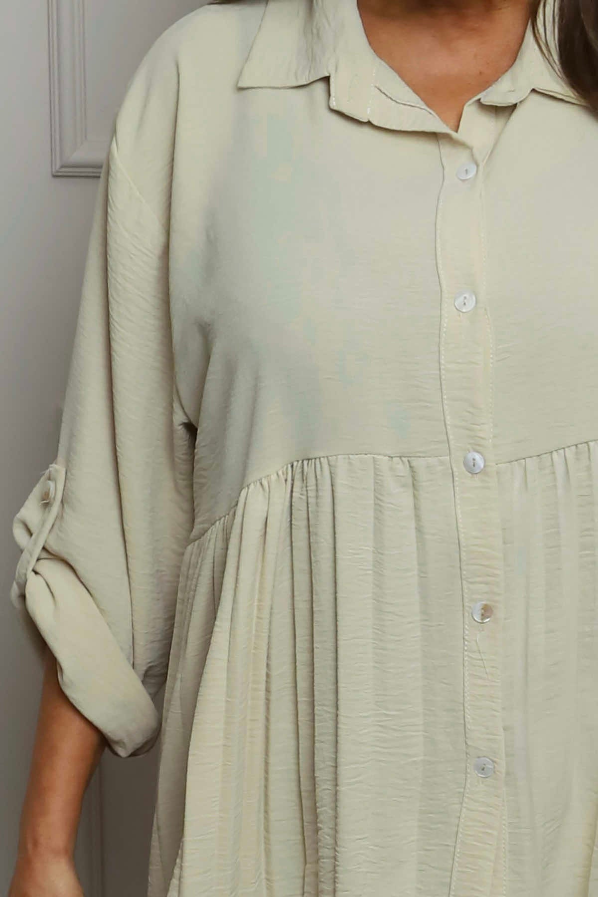 Jennifer Pleated Shirt Stone