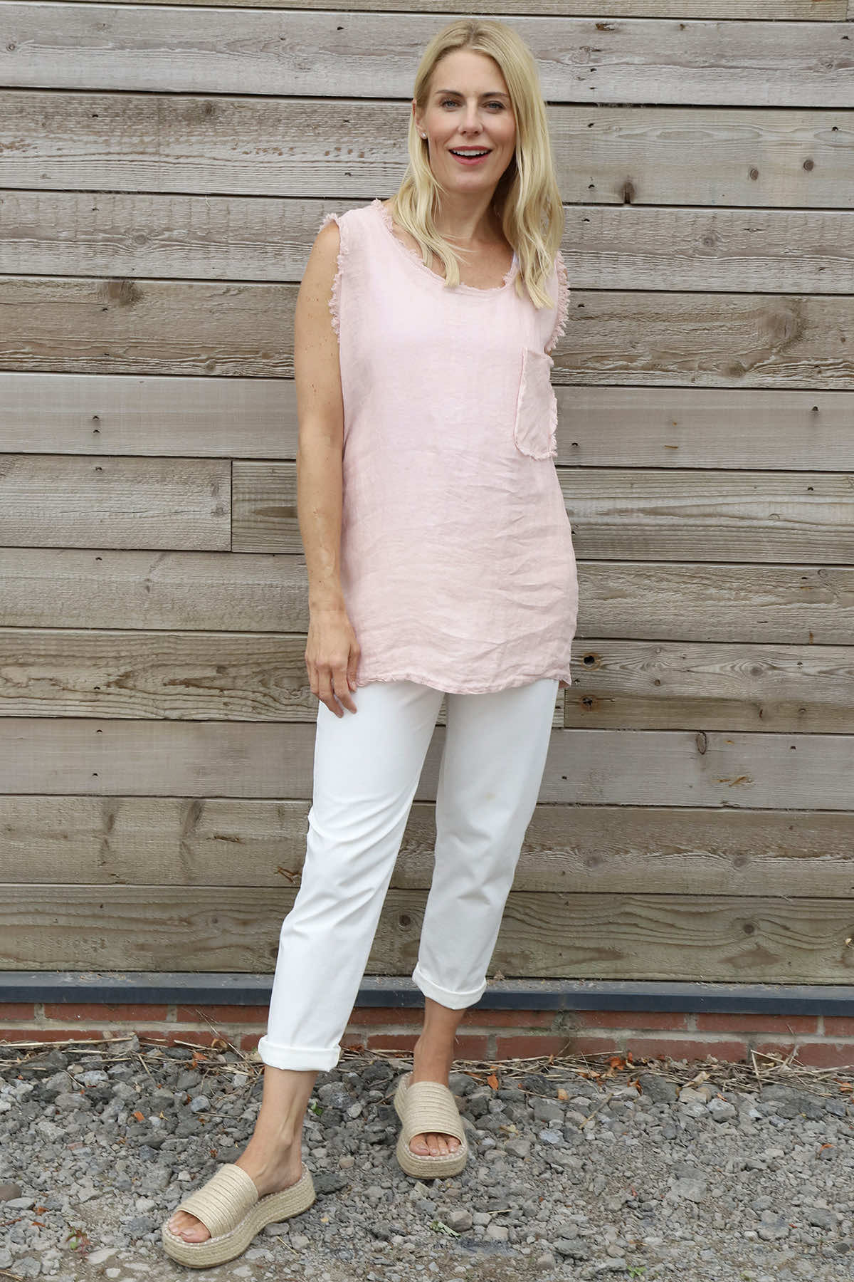 Therese Sleeveless Linen Top Pink