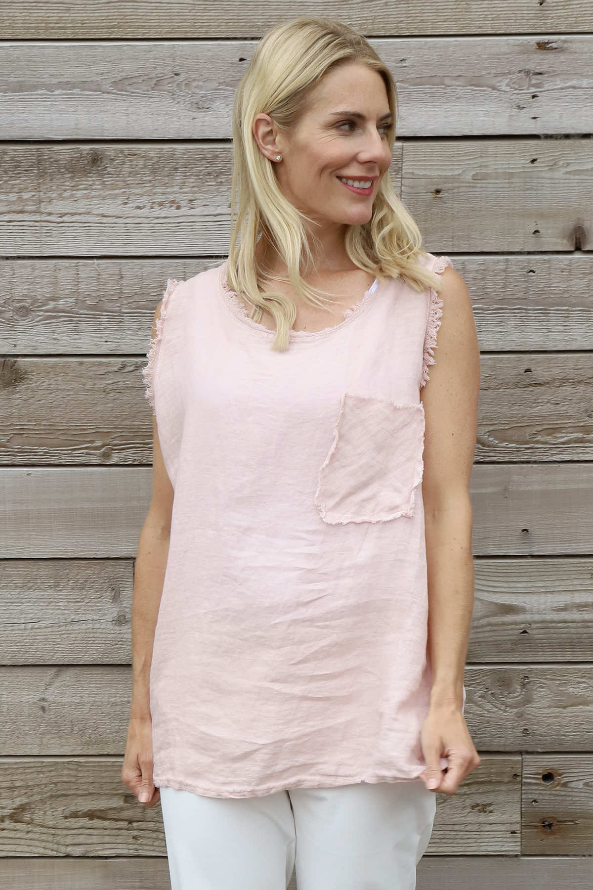 Therese Sleeveless Linen Top Pink