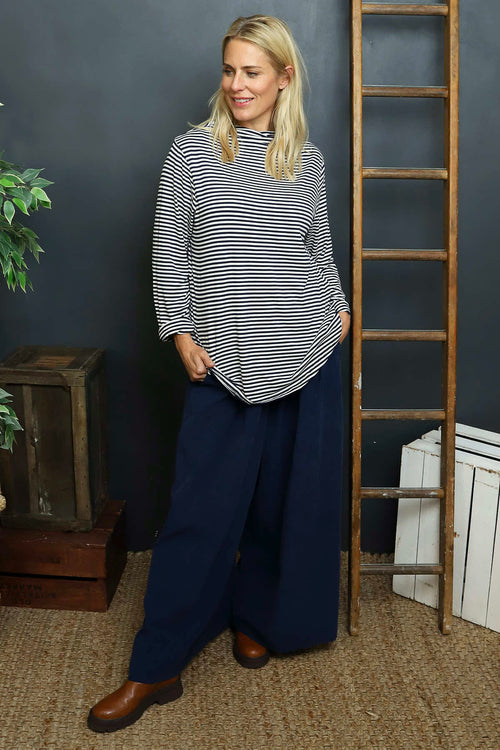 Lyssa Cowl Neck Stripe Top Navy - Image 2