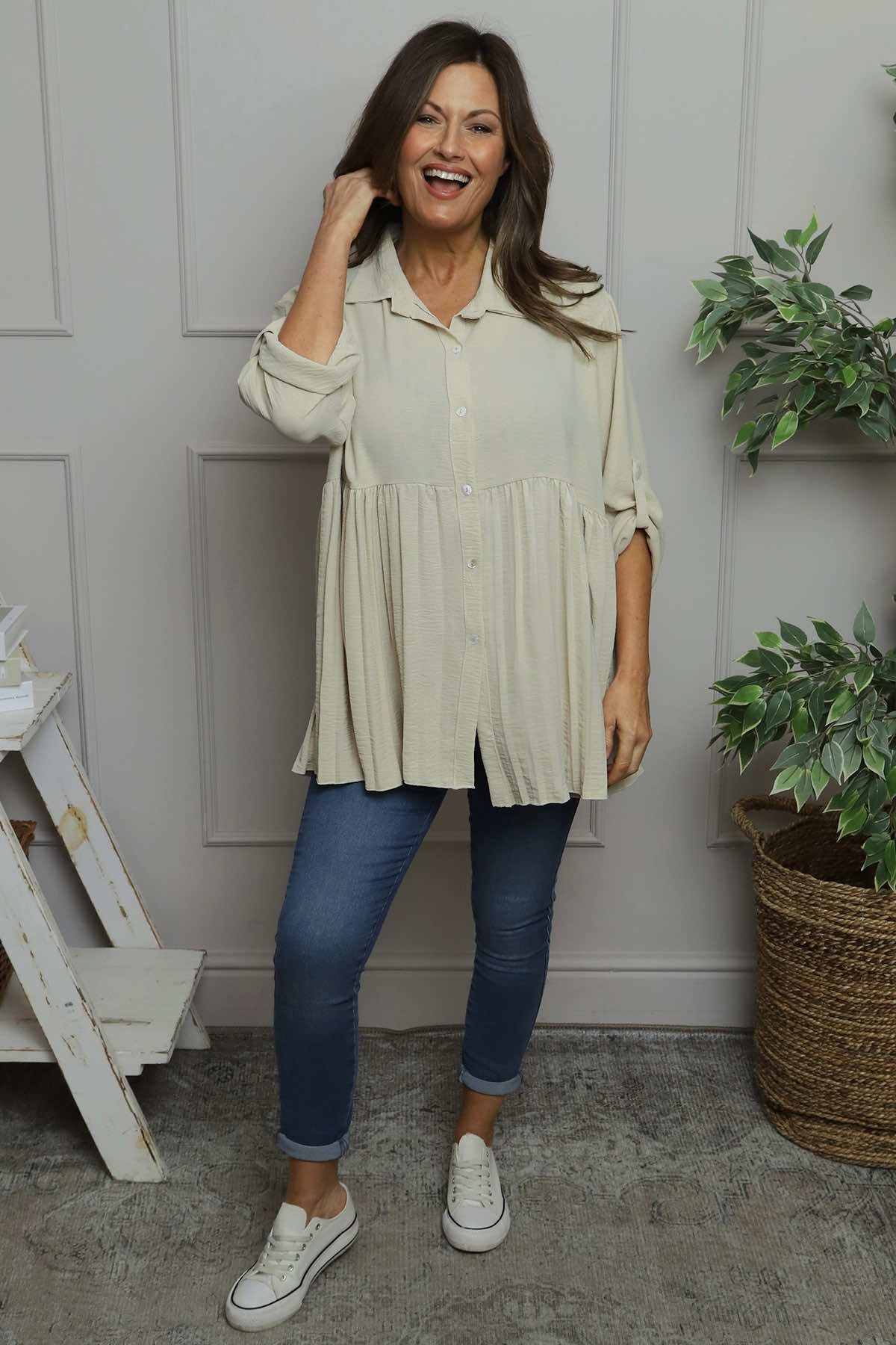 Jennifer Pleated Shirt Stone