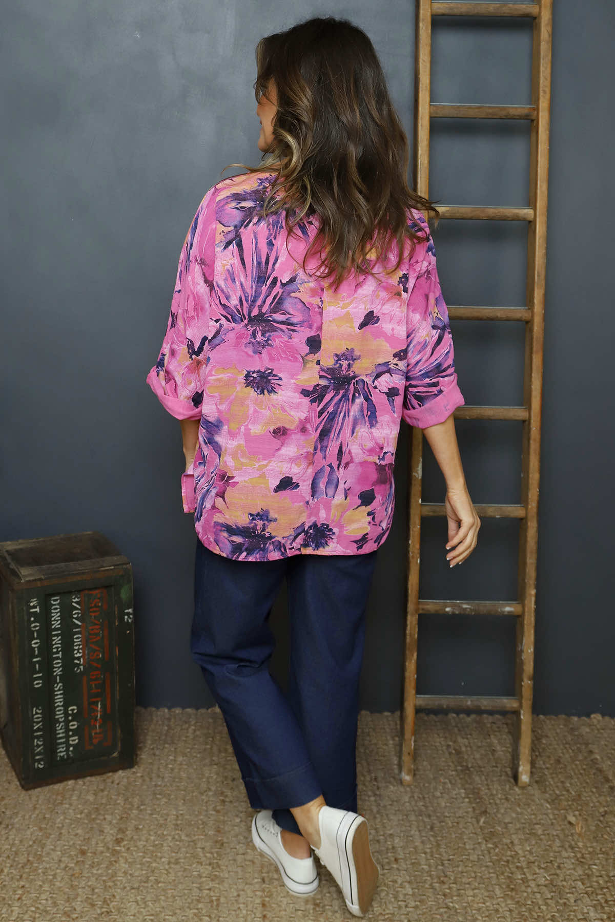 Vicki Floral Print Cotton Top Fuchsia